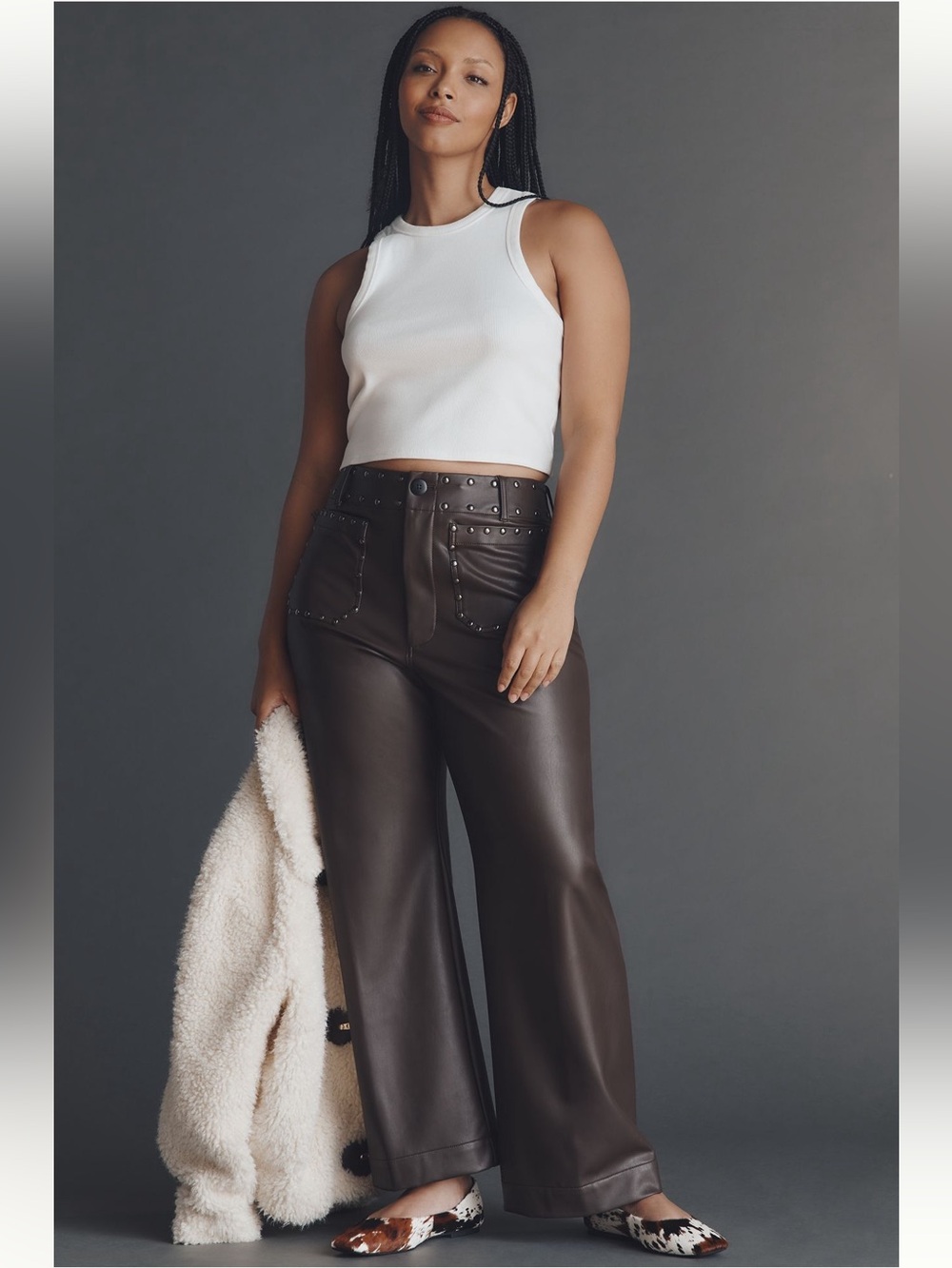 Anthropologie NWT Colette Full-Length Faux Leather Studded Pants by Maeve - Picture 10 of 12